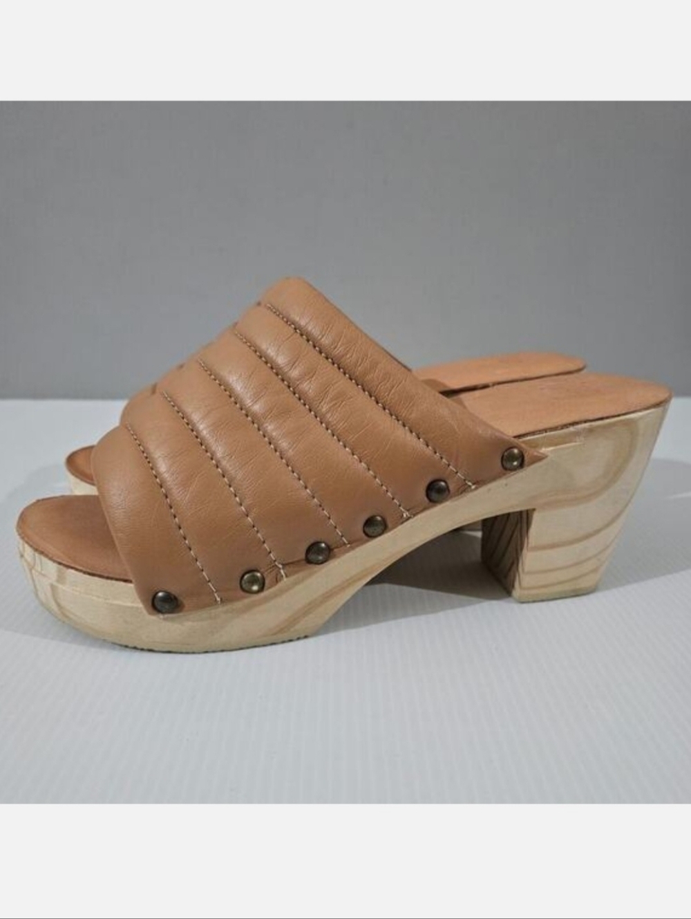 Beek Roller Clog Mule Sandal Womens 10 Honey Pine Leather Wood Platform Sole NEW
